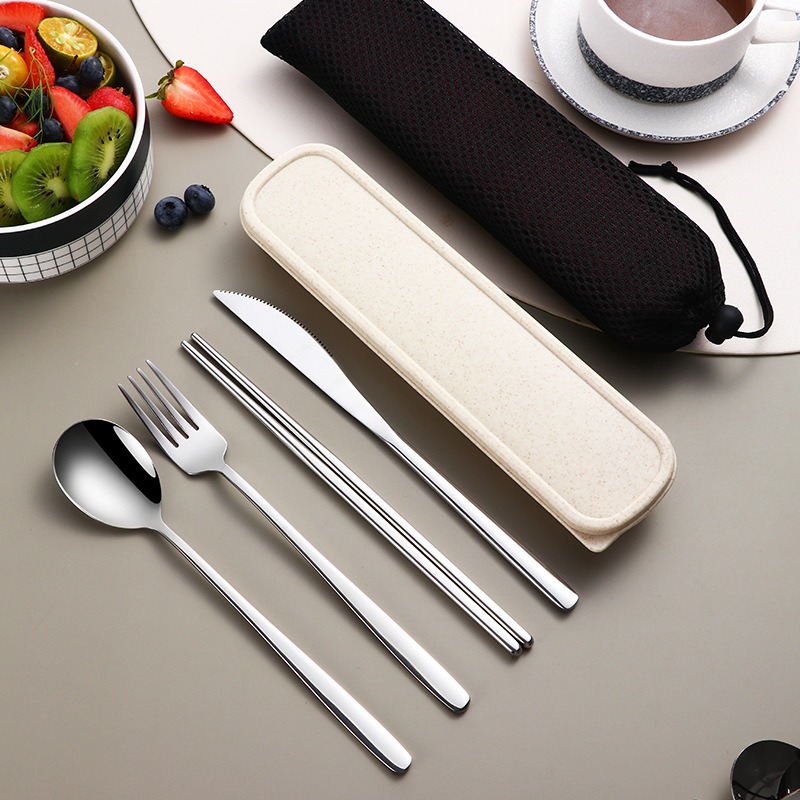 Bamboo Cutlery Travel - Tableware Set 304 Stainless Steel Portable